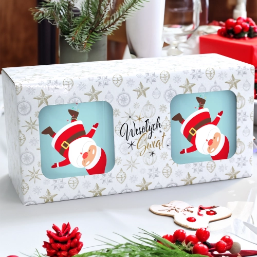 ŚWIĄTECZNY KOMPLET KUBKÓW 330ml NA PREZENT MIKOŁAJ ZESTAW W PUDEŁKU DRUK