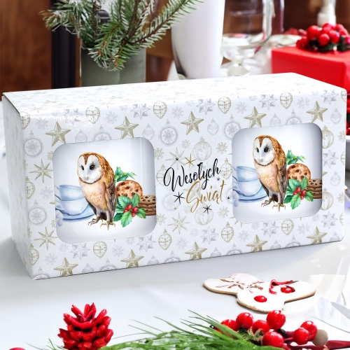 ŚWIĄTECZNY KOMPLET KUBKÓW 330ml LATTE PREZENT MIKOŁAJ ZESTAW W PUDEŁKU DRUK