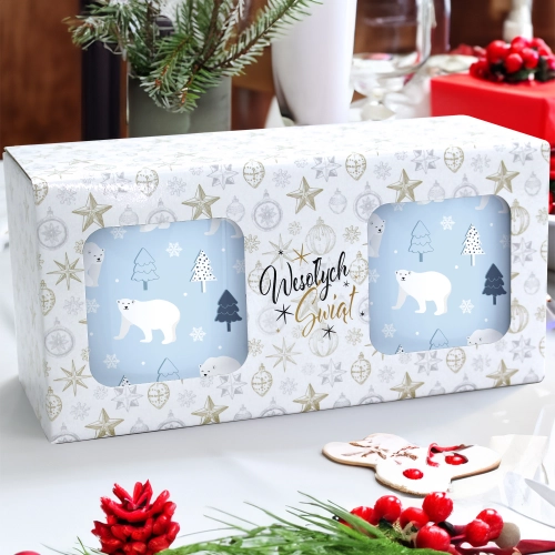 ŚWIĄTECZNY KOMPLET KUBKÓW 330ml NA PREZENT MIKOŁAJ ZESTAW W PUDEŁKU DRUK