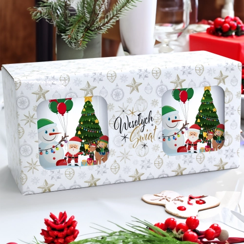 ŚWIĄTECZNY KOMPLET KUBKÓW 330ml LATTE PREZENT MIKOŁAJ ZESTAW W PUDEŁKU DRUK