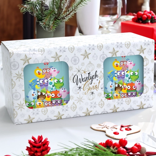 ŚWIĄTECZNY KOMPLET KUBKÓW 330ml NA PREZENT MIKOŁAJ ZESTAW W PUDEŁKU DRUK