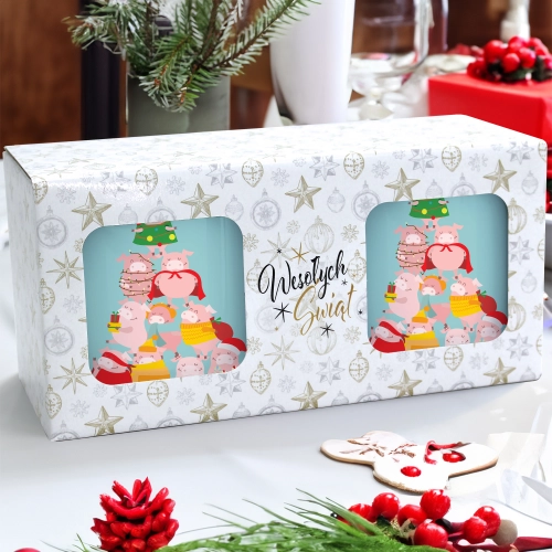 ŚWIĄTECZNY KOMPLET KUBKÓW 330ml NA PREZENT MIKOŁAJ ZESTAW W PUDEŁKU DRUK