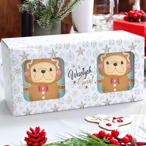 ŚWIĄTECZNY KOMPLET KUBKÓW 330ml NA PREZENT MIKOŁAJ ZESTAW W PUDEŁKU DRUK