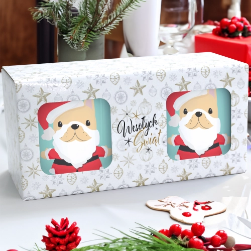 ŚWIĄTECZNY KOMPLET KUBKÓW 330ml NA PREZENT MIKOŁAJ ZESTAW W PUDEŁKU DRUK