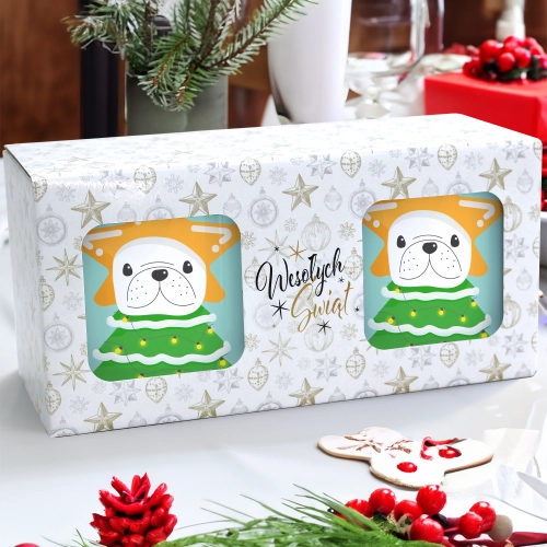 ŚWIĄTECZNY KOMPLET KUBKÓW 330ml NA PREZENT MIKOŁAJ ZESTAW W PUDEŁKU DRUK