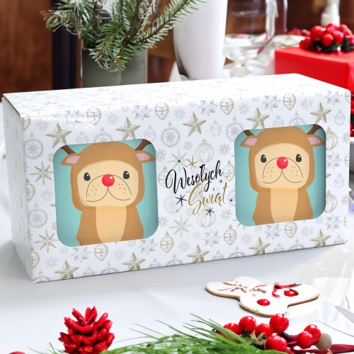 ŚWIĄTECZNY KOMPLET KUBKÓW 330ml NA PREZENT MIKOŁAJ ZESTAW W PUDEŁKU DRUK