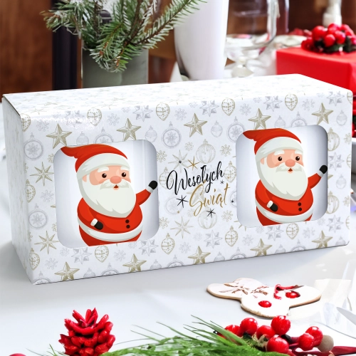 ŚWIĄTECZNY KOMPLET KUBKÓW 330ml NA PREZENT MIKOŁAJ ZESTAW W PUDEŁKU DRUK