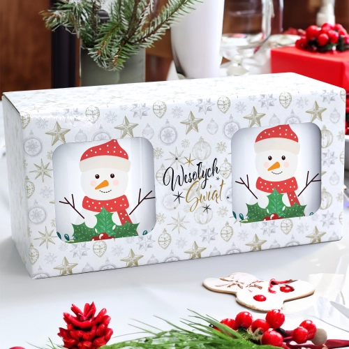 ŚWIĄTECZNY KOMPLET KUBKÓW 330ml LATTE PREZENT MIKOŁAJ ZESTAW W PUDEŁKU DRUK
