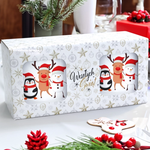 ŚWIĄTECZNY KOMPLET KUBKÓW 330ml LATTE PREZENT MIKOŁAJ ZESTAW W PUDEŁKU DRUK