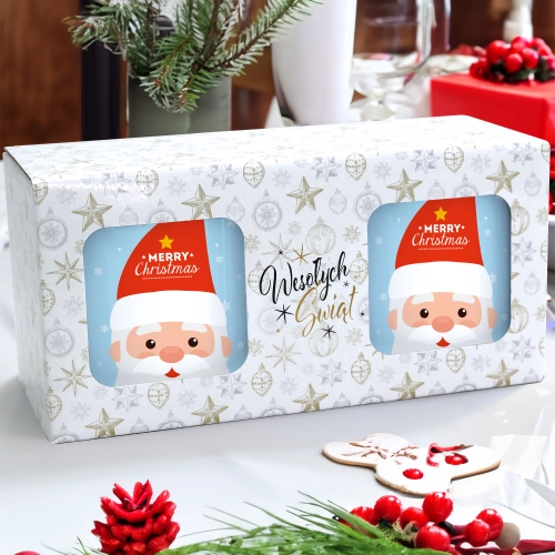 ŚWIĄTECZNY KOMPLET KUBKÓW 330ml NA PREZENT MIKOŁAJ ZESTAW W PUDEŁKU DRUK