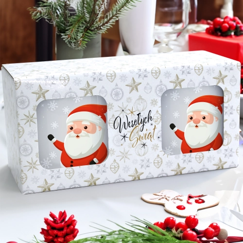 ŚWIĄTECZNY KOMPLET KUBKÓW 330ml NA PREZENT MIKOŁAJ ZESTAW W PUDEŁKU DRUK