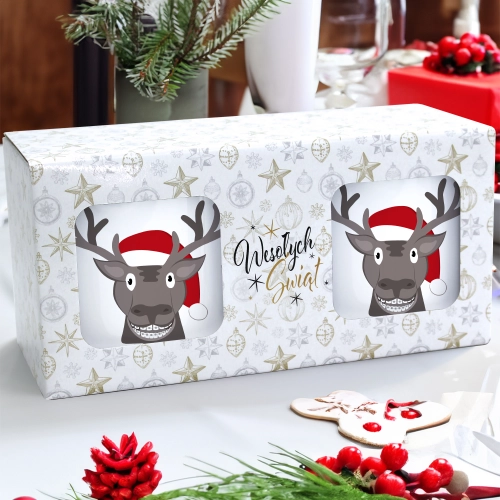 ŚWIĄTECZNY KOMPLET KUBKÓW 330ml LATTE PREZENT MIKOŁAJ ZESTAW W PUDEŁKU DRUK