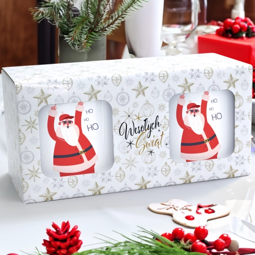 ŚWIĄTECZNY KOMPLET KUBKÓW 330ml LATTE PREZENT MIKOŁAJ ZESTAW W PUDEŁKU DRUK