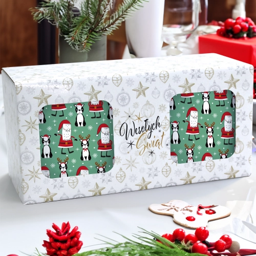 ŚWIĄTECZNY KOMPLET KUBKÓW 330ml NA PREZENT MIKOŁAJ ZESTAW W PUDEŁKU DRUK