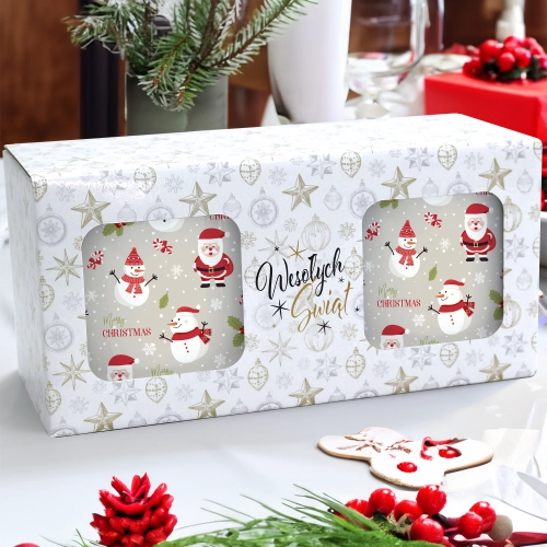 ŚWIĄTECZNY KOMPLET KUBKÓW 330ml NA PREZENT MIKOŁAJ ZESTAW W PUDEŁKU DRUK