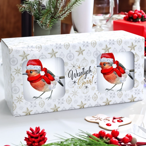 ŚWIĄTECZNY KOMPLET KUBKÓW 330ml NA PREZENT MIKOŁAJ ZESTAW W PUDEŁKU DRUK