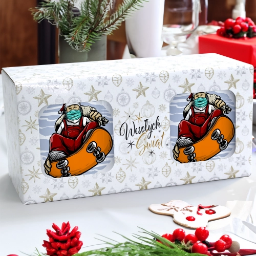 ŚWIĄTECZNY KOMPLET KUBKÓW 330ml LATTE PREZENT MIKOŁAJ ZESTAW W PUDEŁKU DRUK