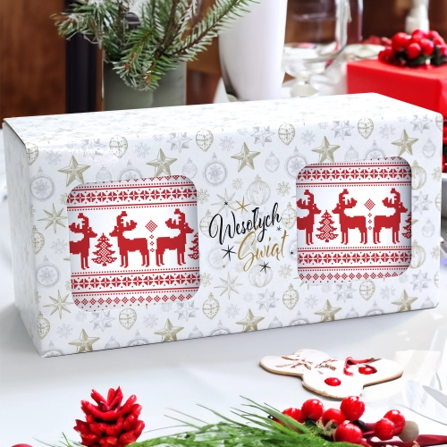 ŚWIĄTECZNY KOMPLET KUBKÓW 330ml NA PREZENT MIKOŁAJ ZESTAW W PUDEŁKU DRUK