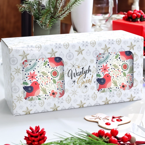 ŚWIĄTECZNY KOMPLET KUBKÓW 330ml NA PREZENT MIKOŁAJ ZESTAW W PUDEŁKU DRUK