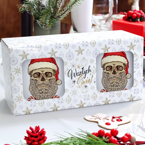ŚWIĄTECZNY KOMPLET KUBKÓW 330ml NA PREZENT MIKOŁAJ ZESTAW W PUDEŁKU DRUK