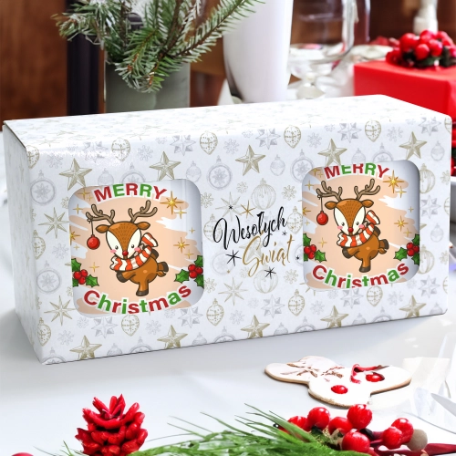 ŚWIĄTECZNY KOMPLET KUBKÓW 330ml NA PREZENT MIKOŁAJ ZESTAW W PUDEŁKU DRUK