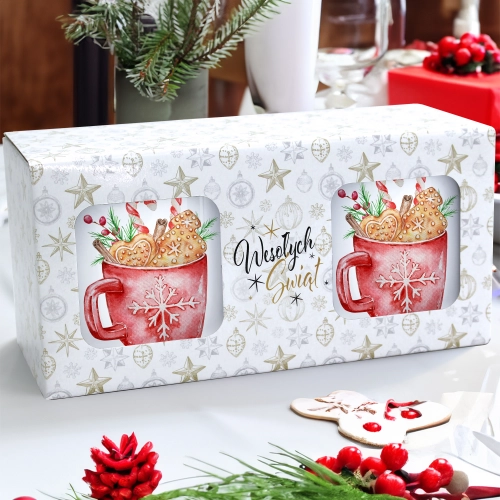 ŚWIĄTECZNY KOMPLET KUBKÓW 330ml LATTE PREZENT MIKOŁAJ ZESTAW W PUDEŁKU DRUK