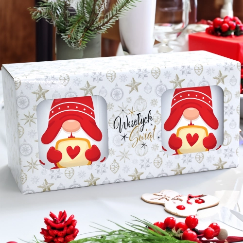 ŚWIĄTECZNY KOMPLET KUBKÓW 330ml NA PREZENT MIKOŁAJ ZESTAW W PUDEŁKU DRUK