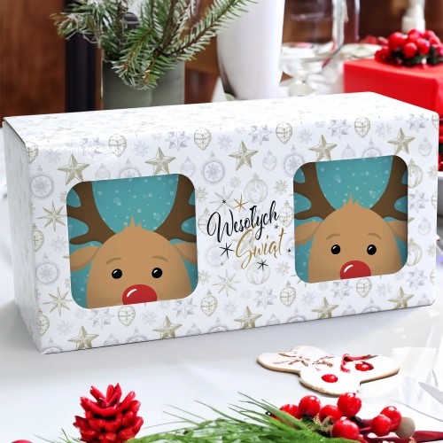 ŚWIĄTECZNY KOMPLET KUBKÓW 330ml NA PREZENT MIKOŁAJ ZESTAW W PUDEŁKU DRUK