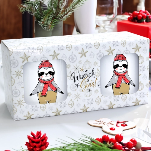 ŚWIĄTECZNY KOMPLET KUBKÓW 330ml LATTE PREZENT MIKOŁAJ ZESTAW W PUDEŁKU DRUK