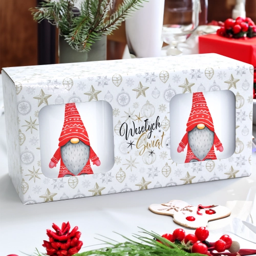 ŚWIĄTECZNY KOMPLET KUBKÓW 330ml NA PREZENT MIKOŁAJ ZESTAW W PUDEŁKU DRUK