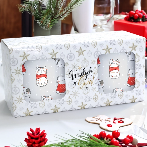 ŚWIĄTECZNY KOMPLET KUBKÓW 330ml NA PREZENT MIKOŁAJ ZESTAW W PUDEŁKU DRUK