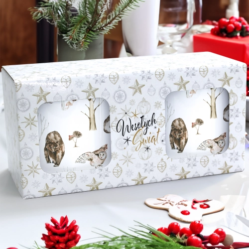 ŚWIĄTECZNY KOMPLET KUBKÓW 330ml NA PREZENT MIKOŁAJ ZESTAW W PUDEŁKU DRUK