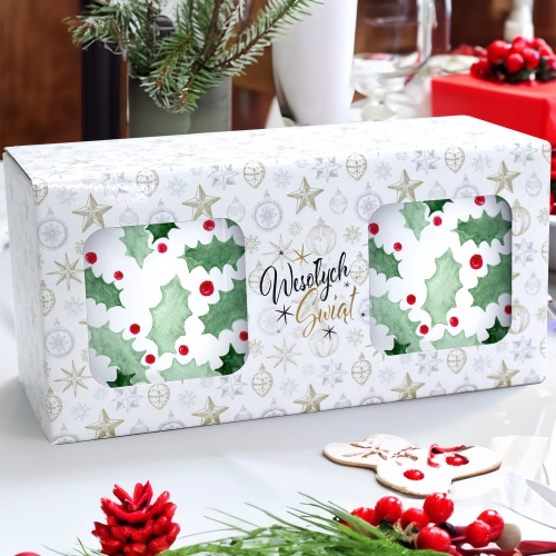 ŚWIĄTECZNY KOMPLET KUBKÓW 330ml NA PREZENT MIKOŁAJ ZESTAW W PUDEŁKU DRUK