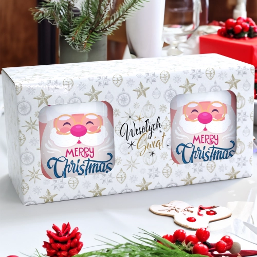 ŚWIĄTECZNY KOMPLET KUBKÓW 330ml NA PREZENT MIKOŁAJ ZESTAW W PUDEŁKU DRUK