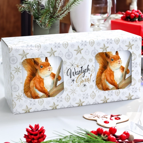 ŚWIĄTECZNY KOMPLET KUBKÓW 330ml NA PREZENT MIKOŁAJ ZESTAW W PUDEŁKU DRUK