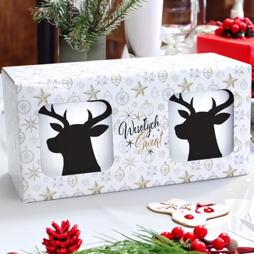 ŚWIĄTECZNY KOMPLET KUBKÓW 330ml NA PREZENT MIKOŁAJ ZESTAW W PUDEŁKU DRUK