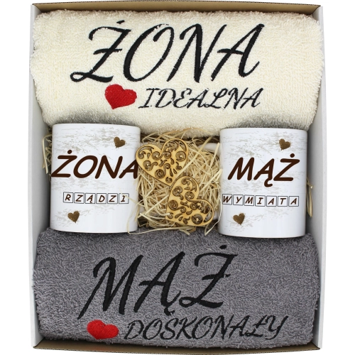 PREZENT ŚLUB ŻONA MĄŻ ROCZNICA RĘCZNIKI KUBKI