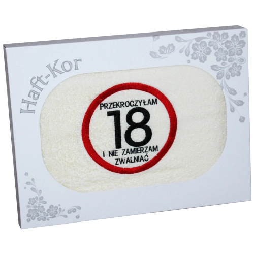 RĘCZNIK 70x140 Z HAFTEM NA PREZENT 18 URODZINY