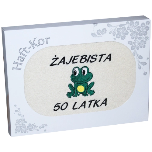 RĘCZNIK 70x140 Z HAFTEM NA PREZENT 50 URODZINY