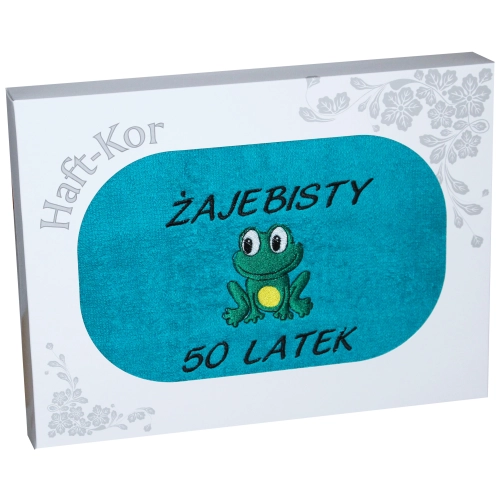 RĘCZNIK 70x140 Z HAFTEM NA PREZENT 50 URODZINY