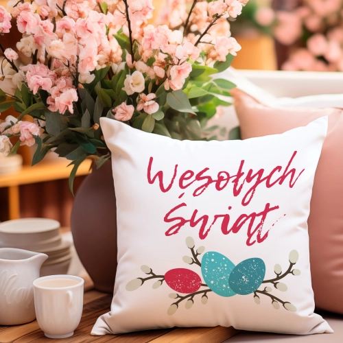PODUSZKA WIELKANOCNA 40x40 JASIEK WIELKANOC ZAJĄC PISANKI KRÓLIK ŚWIĄTECZNA