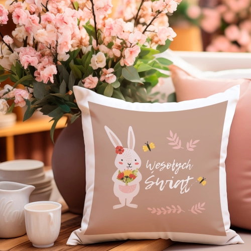 POSZEWKA WELUROWA WIELKANOCNA 40x40 JASIEK  WIOSENNA DEKORACYJNA KRÓLIK