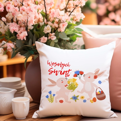POSZEWKA WELUROWA WIELKANOCNA 40x40 JASIEK  WIOSENNA DEKORACYJNA KRÓLIK