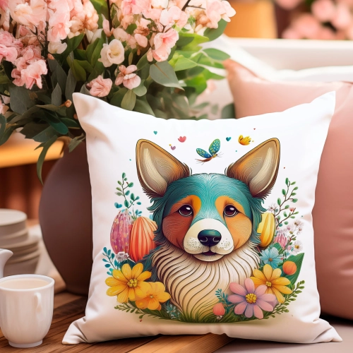 POSZEWKA WELUROWA WIELKANOCNA 40x40 JASIEK  WIOSENNA DEKORACYJNA PIES