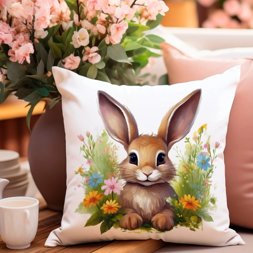 PODUSZKA WIOSENNA WIELKANOCNA 40x40 JASIEK WIELKANOC DEKORACYJNA KRÓLIK