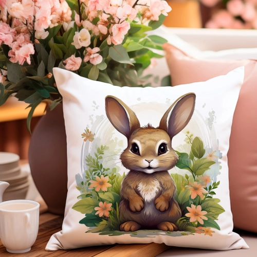 PODUSZKA WIOSENNA WIELKANOCNA 40x40 JASIEK WIELKANOC DEKORACYJNA KRÓLIK