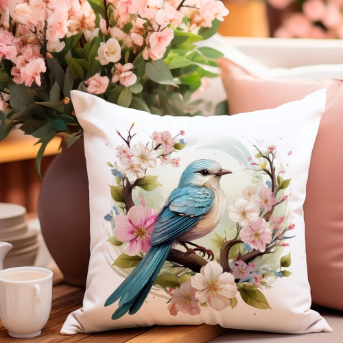 POSZEWKA WELUROWA WIELKANOCNA 40x40 JASIEK  WIOSENNA DEKORACYJNA PTAK