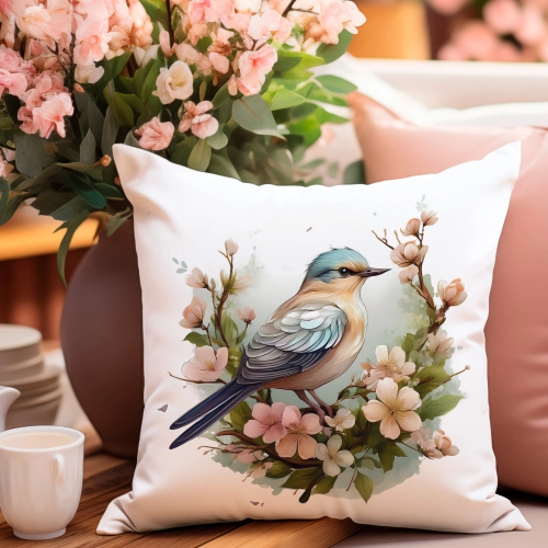 POSZEWKA WELUROWA WIELKANOCNA 40x40 JASIEK  WIOSENNA DEKORACYJNA PTAK