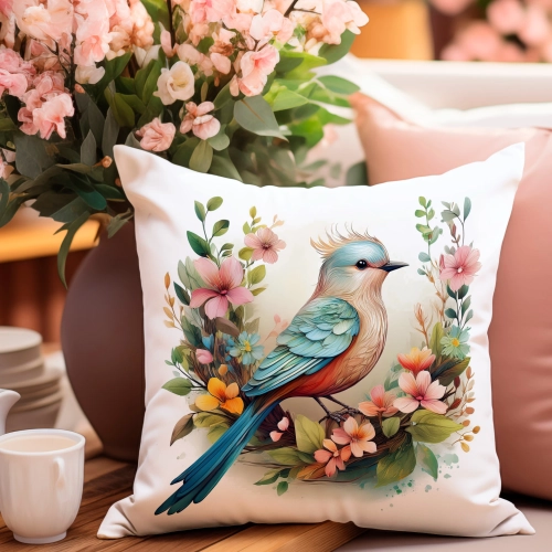 POSZEWKA WELUROWA WIELKANOCNA 40x40 JASIEK  WIOSENNA DEKORACYJNA PTAK