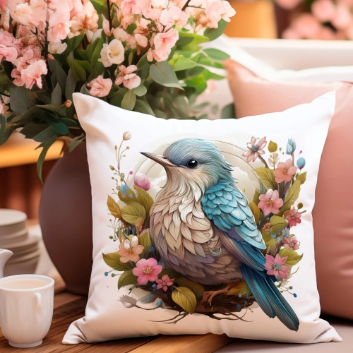 POSZEWKA WELUROWA WIELKANOCNA 40x40 JASIEK  WIOSENNA DEKORACYJNA PTAK